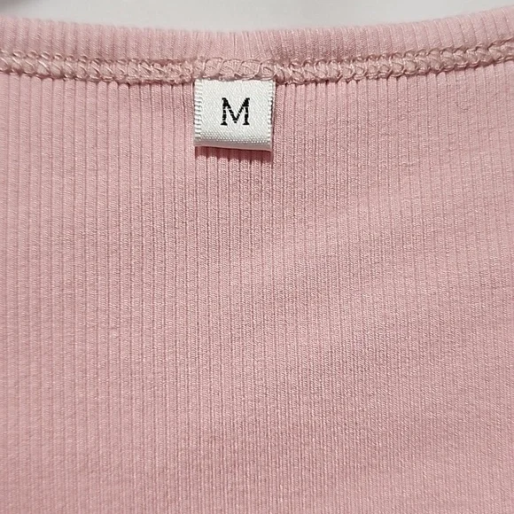 BOGO $2 Women's Pink Long Sleeve Ribbed Romper M loungewear pj's - Picture 6 of 15